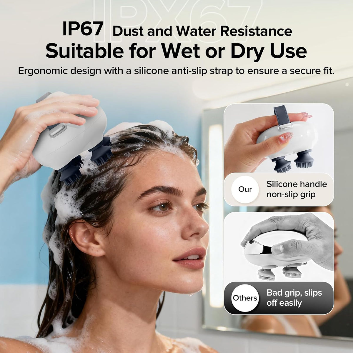 Rechargeable Electric Scalp Massager – 128-Node Silicone Head Massager with 8 Removable Claws, 3 Massage Modes & Waterproof Design for Wet or Dry Use