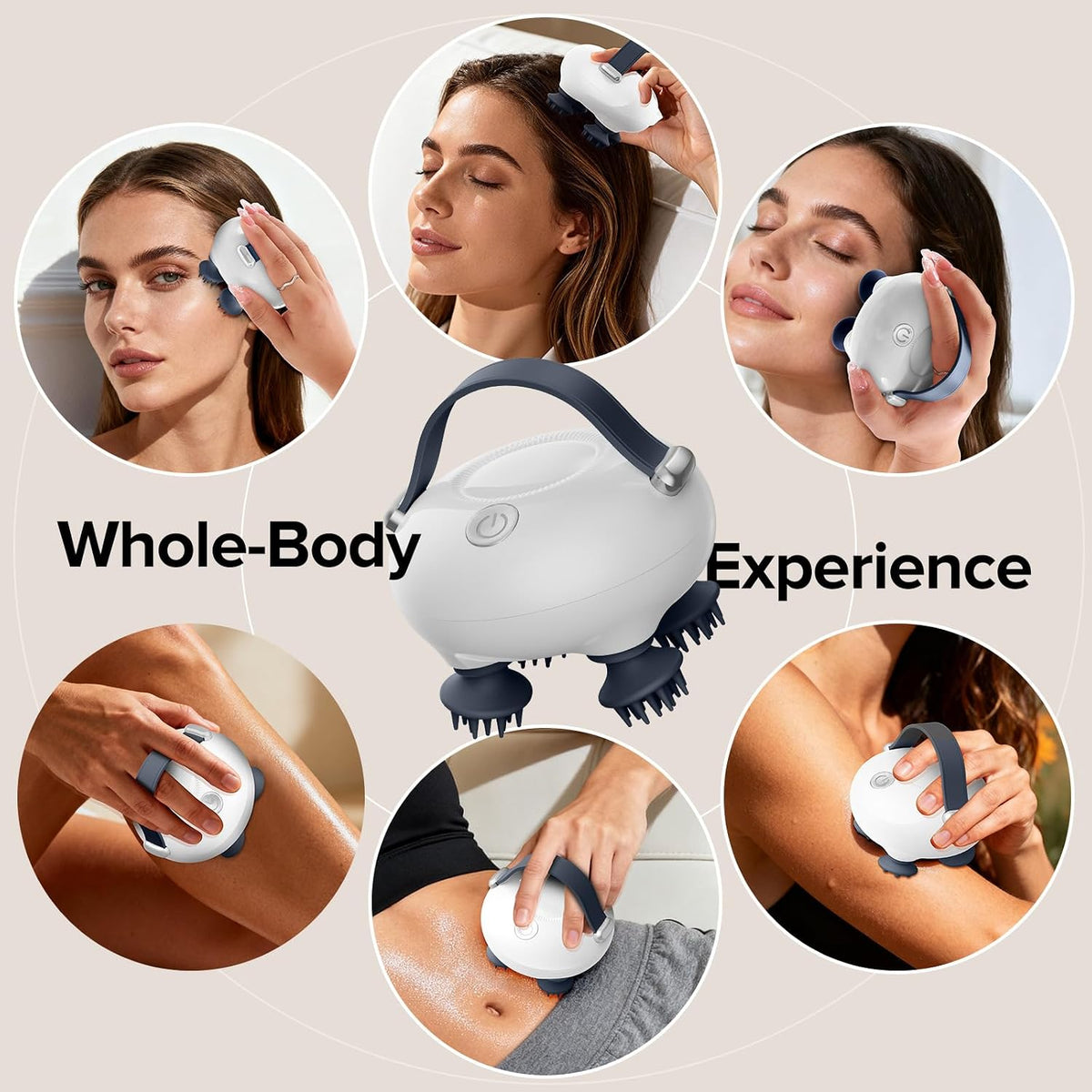 Rechargeable Electric Scalp Massager – 128-Node Silicone Head Massager with 8 Removable Claws, 3 Massage Modes & Waterproof Design for Wet or Dry Use