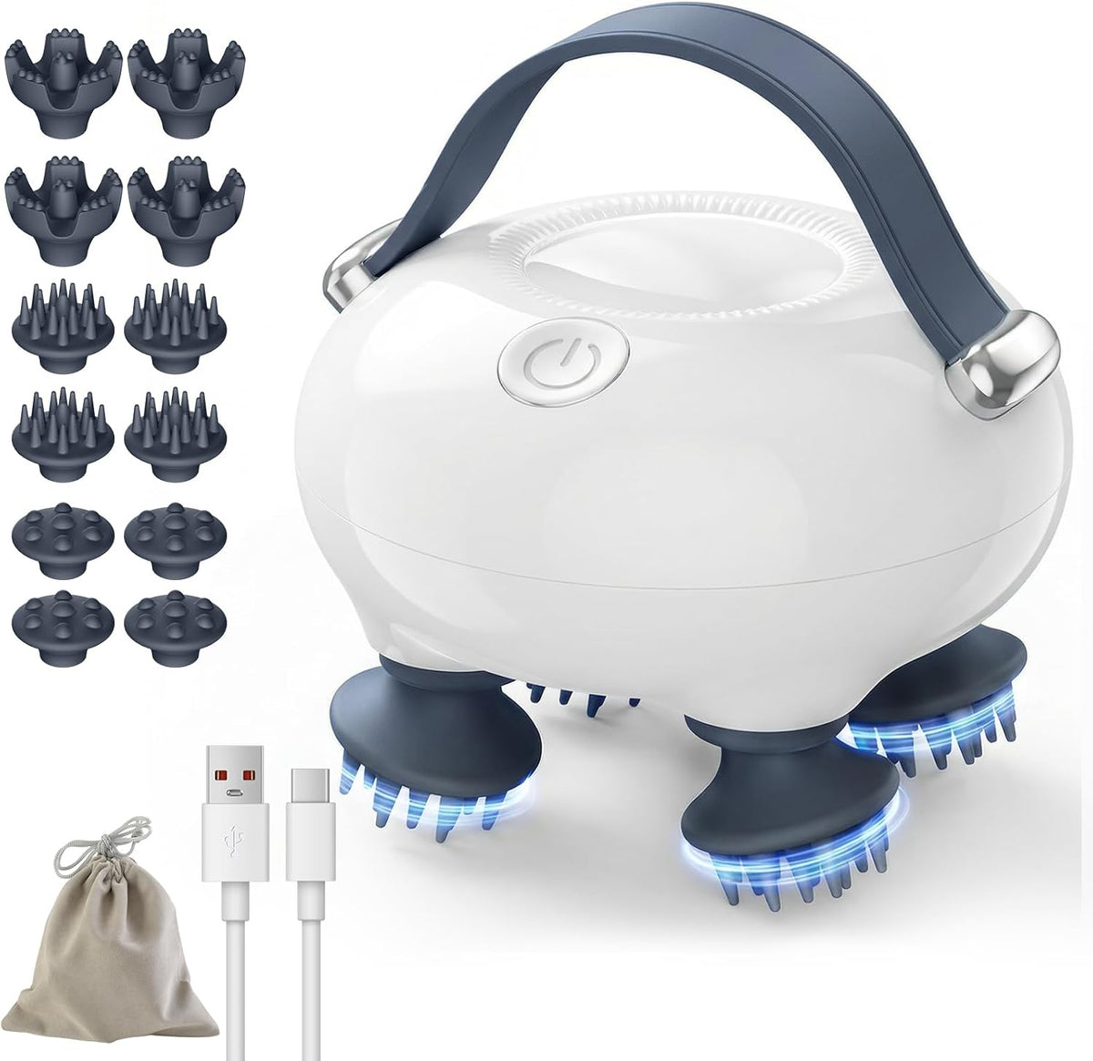 Rechargeable Electric Scalp Massager – 128-Node Silicone Head Massager with 8 Removable Claws, 3 Massage Modes & Waterproof Design for Wet or Dry Use