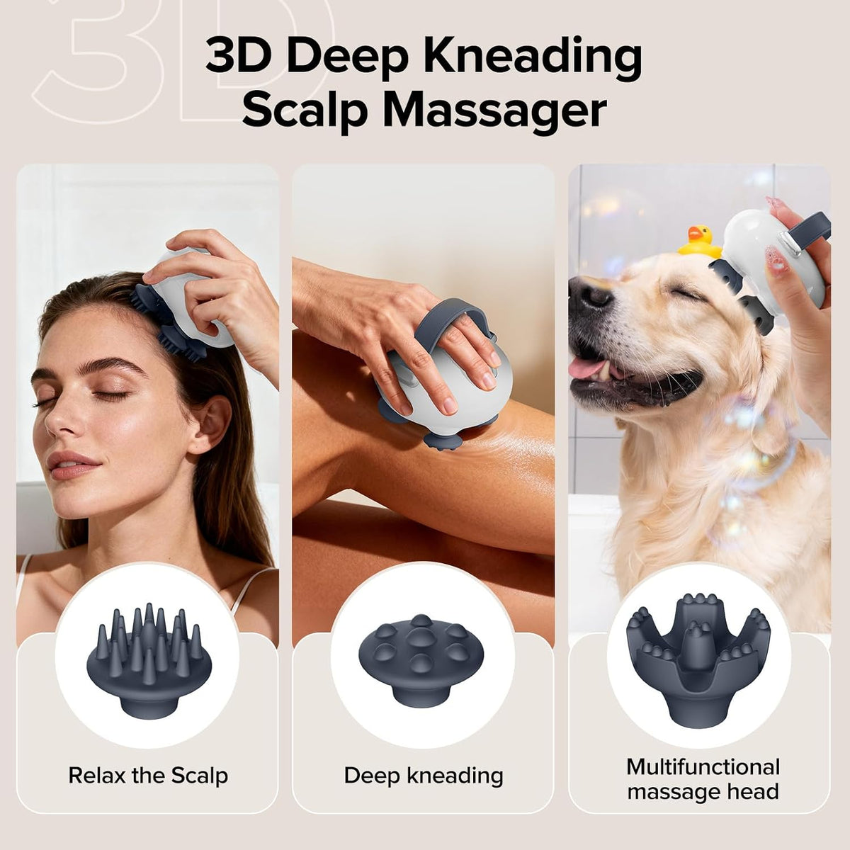 Rechargeable Electric Scalp Massager – 128-Node Silicone Head Massager with 8 Removable Claws, 3 Massage Modes & Waterproof Design for Wet or Dry Use